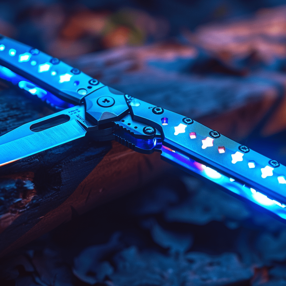 Blue Butterfly Knife with Spring Latch - Ice Imports, image size:1000x1000