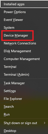 Press Win + X and choose Device Manager