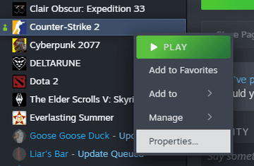 Open the game’s “Properties” in Steam