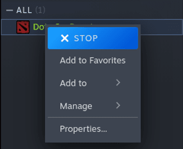 Find Dota 2, right-click it, and select Properties