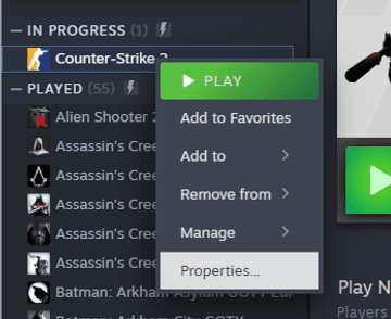Navigate to Properties after right-click on CS2