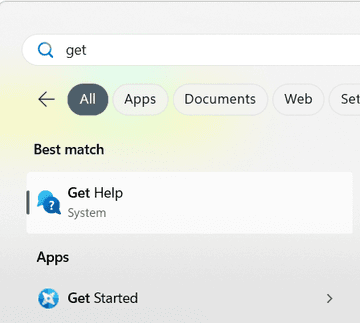 Enter Get Help in search bar