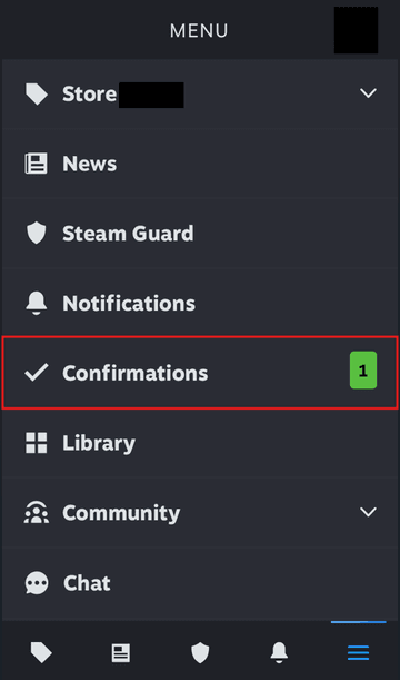 Tap the menu -> Confirmations