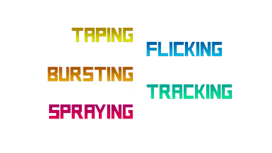 Taping, Bursting, Spraying, Flicking and Tracking