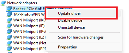 Select the Update driver option