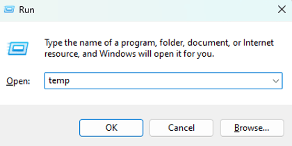Press Windows + R, type temp