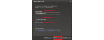 Specify login and password for Steam account