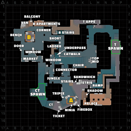 Mirage callouts in CS2