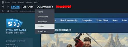 Hover your mouse over Community, and select Market
