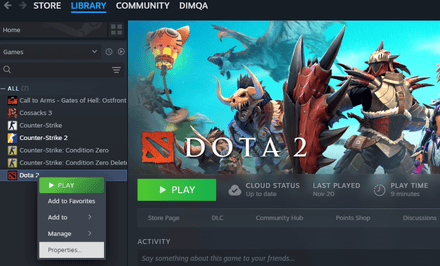 Opening Launch Options Dota 2