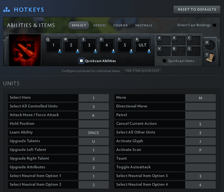 Hero and Unit Controls Dota 2