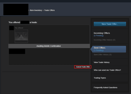In Incoming Offers or Sent Offers, find the offer you want to cancel