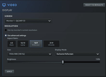Display Settings Dota 2
