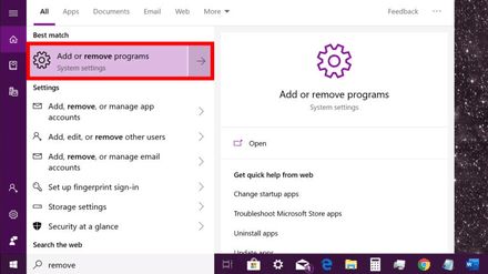 Search Add or remove programs in the Windows search bar