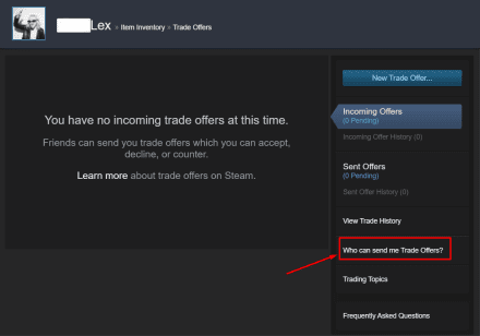 Go to the ‘Who can send me Trade Offers’ tab