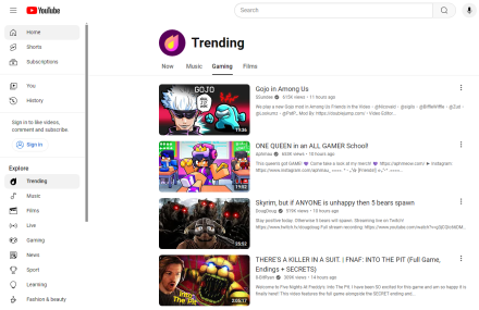 “Trending” Page of YouTube