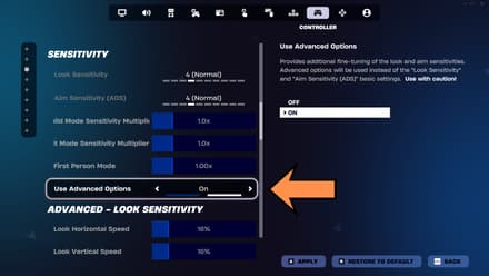 Go to the “Sensitivity” tab and turn on the “Use Advanced Options” slider