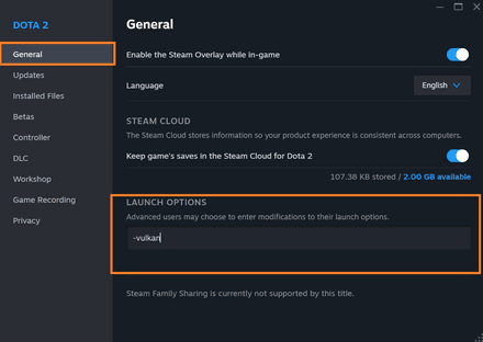 Set Vulkan as the Graphics API