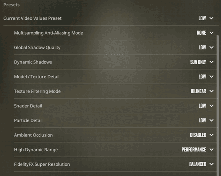 Presets Video Settings for a Low-End PC