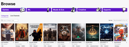 “Browse” Page of Twitch