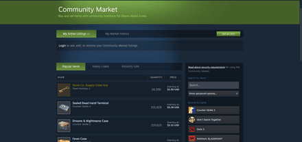 Open the Steam Community Market in your browser