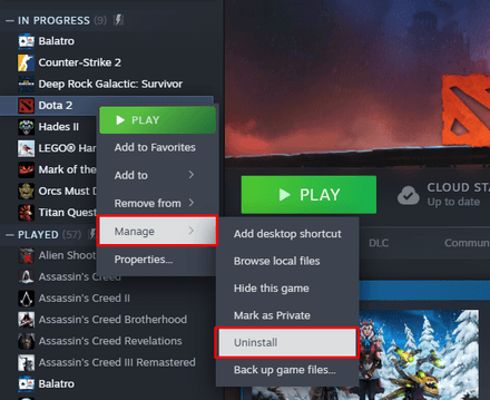 Reinstall Dota 2