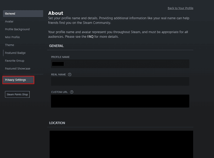 Select Privacy Settings on Steam