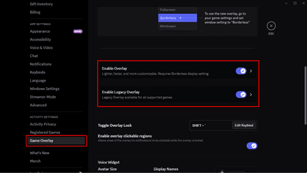 Toggle “Enable in-game overlay” to Off in Discord