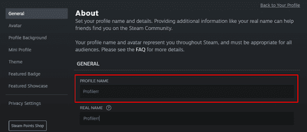Add your new nickname to the “Profile Name” field