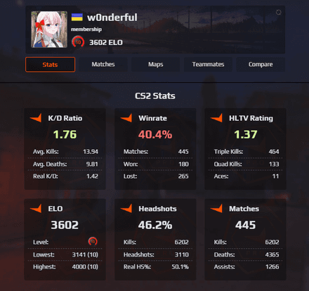 Більш детальний звіт FACEIT stats