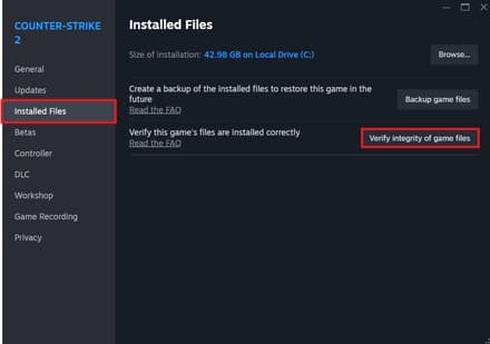 Click Verify integrity of game files