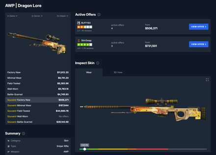 Цены на скин Dragon Lore