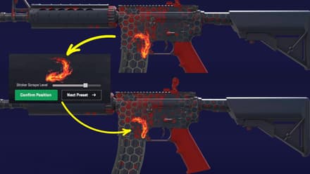 Наносим стикер «Огненная дуга» слева от курка так, чтобы кончик едва касался магазина