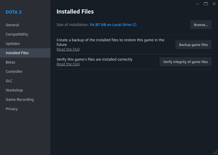Select the Installed Files tab