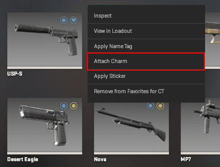 Tap on 'Equip Charm' choose the Attach Charm option