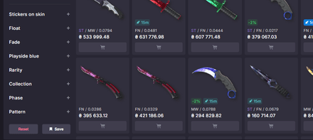 Цена на Fade-скины в CS2 на сторонних маркетплейсах