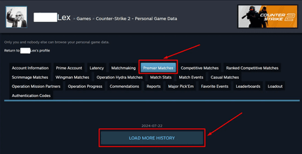 Select the ‘Premier Matches’ or ‘Ranked Competitive Matches’