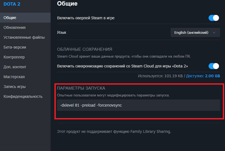 Параметры запуска -dxlevel 81 -preload -forcenovsync