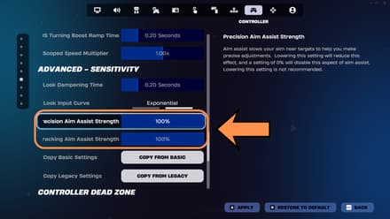 Scroll down until you find the Aim Assist adjustments