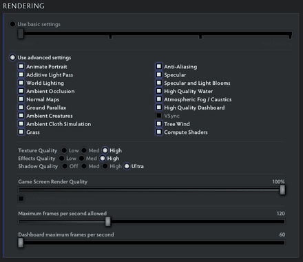 Rendering Settings Dota 2