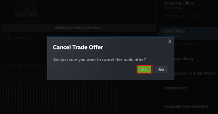 Click Yes to confirm the cancellation