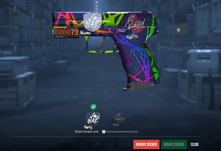 Detailed view of the weapon, with all applied stickers displayed