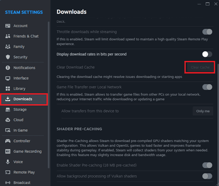Clear the Cash by navigating to Steam > Settings > Downloads > Clear Download Cache