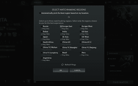 Setting Dota 2 Server Regions