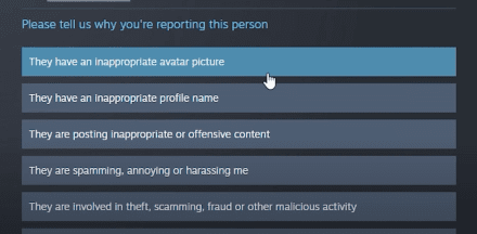Select the reason for the report