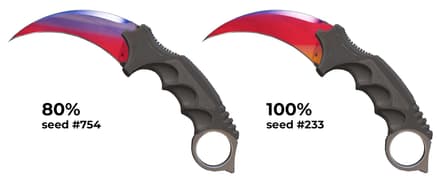 У изогнутого Керамбита с более низким процентом фейда он выглядит ярче и интереснее