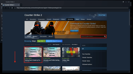 Steam Overlay screen displaying the Counter-Strike 2 Workshop page