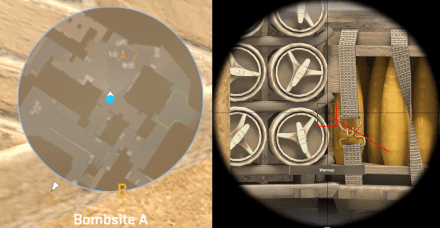 Bombsite A shoot-through boxes Map spot / Shot spot
