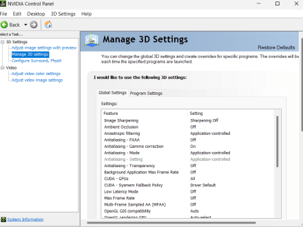 Manage 3D Settings