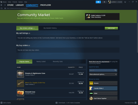 Press “Market” in the Community tab of the Steam menu